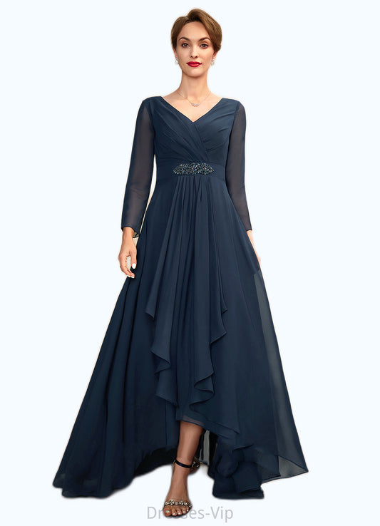 Ellie A-Line V-neck Asymmetrical Chiffon Mother of the Bride Dress With Ruffle Beading Bow(s) HP126P0015021