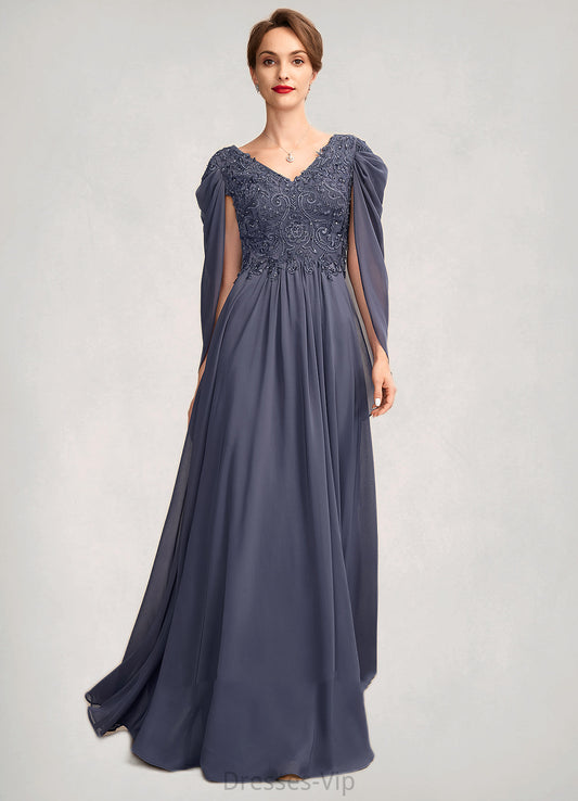 Autumn A-Line V-neck Floor-Length Chiffon Lace Mother of the Bride Dress With Beading Sequins HP126P0015022