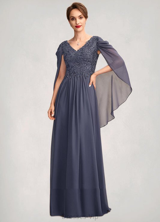 Autumn A-Line V-neck Floor-Length Chiffon Lace Mother of the Bride Dress With Beading Sequins HP126P0015022