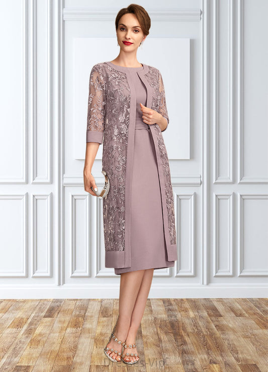 Adrianna Sheath/Column Scoop Neck Knee-Length Chiffon Mother of the Bride Dress With Ruffle Sequins HP126P0015023