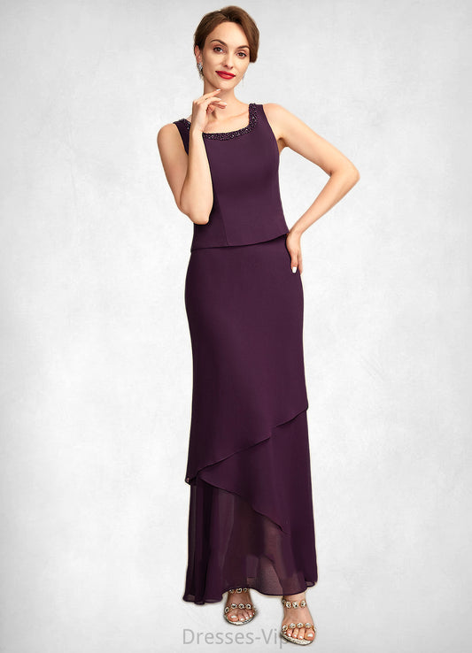 Poll Sheath/Column Scoop Neck Ankle-Length Chiffon Mother of the Bride Dress With Beading Sequins HP126P0015024