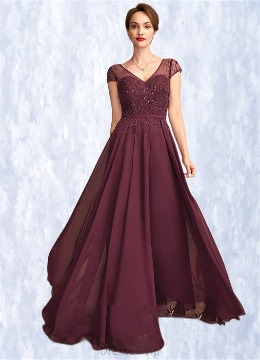 Kenzie A-Line V-neck Floor-Length Chiffon Mother of the Bride Dress With Beading Sequins HP126P0015028