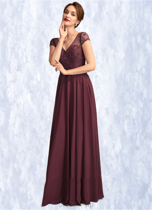 Kenzie A-Line V-neck Floor-Length Chiffon Mother of the Bride Dress With Beading Sequins HP126P0015028