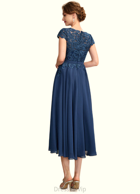 Justice A-Line Scoop Neck Tea-Length Chiffon Lace Mother of the Bride Dress HP126P0015032