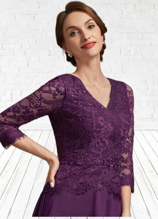 Leyla A-Line V-neck Knee-Length Chiffon Lace Mother of the Bride Dress With Beading Sequins HP126P0015035