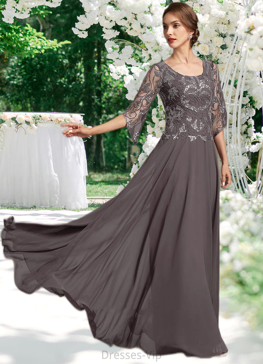Hailie A-Line Scoop Neck Floor-Length Chiffon Lace Mother of the Bride Dress With Beading Sequins HP126P0015036
