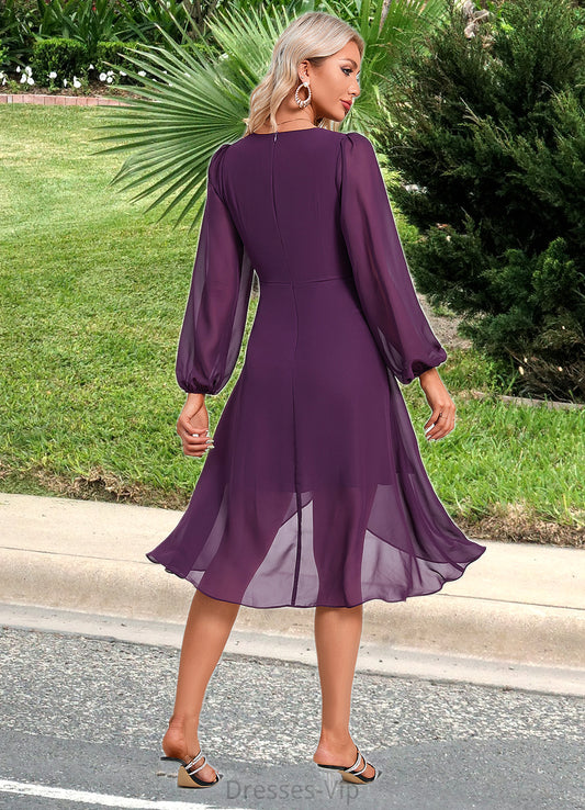 Thelma Bow Ruffle V-Neck Elegant A-line Chiffon Asymmetrical Dresses HPP0022457
