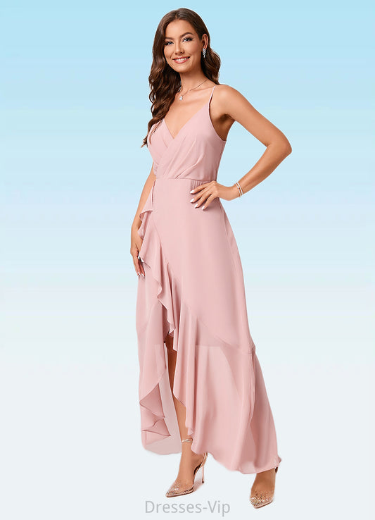 Maren A-line V-Neck Asymmetrical Chiffon Cocktail Dress With Cascading Ruffles Ruffle HPP0022502