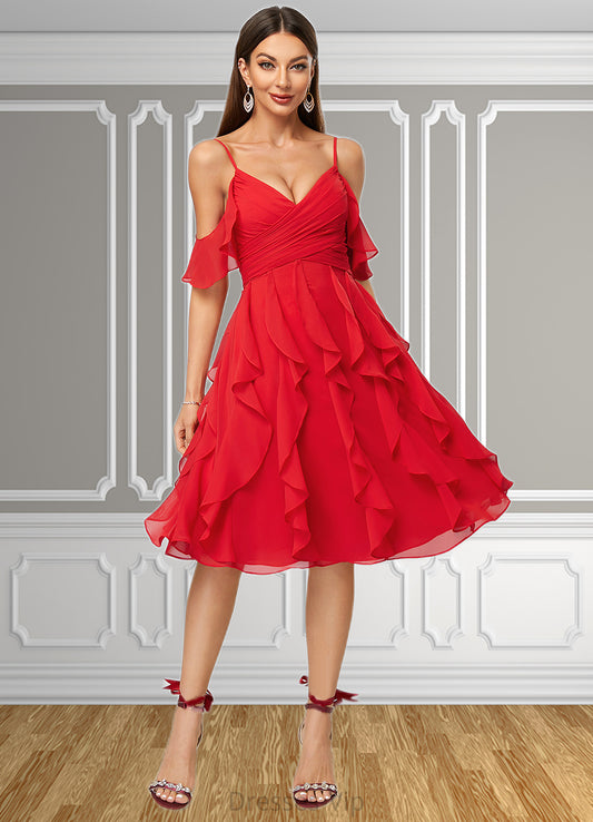 Madyson A-line Cold Shoulder Knee-Length Chiffon Cocktail Dress With Cascading Ruffles HPP0022513