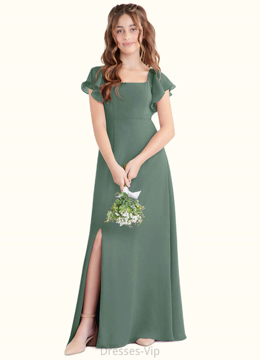 Kenley A-Line Bow Chiffon Floor-Length Junior Bridesmaid Dress Eucalyptus HPP0022847