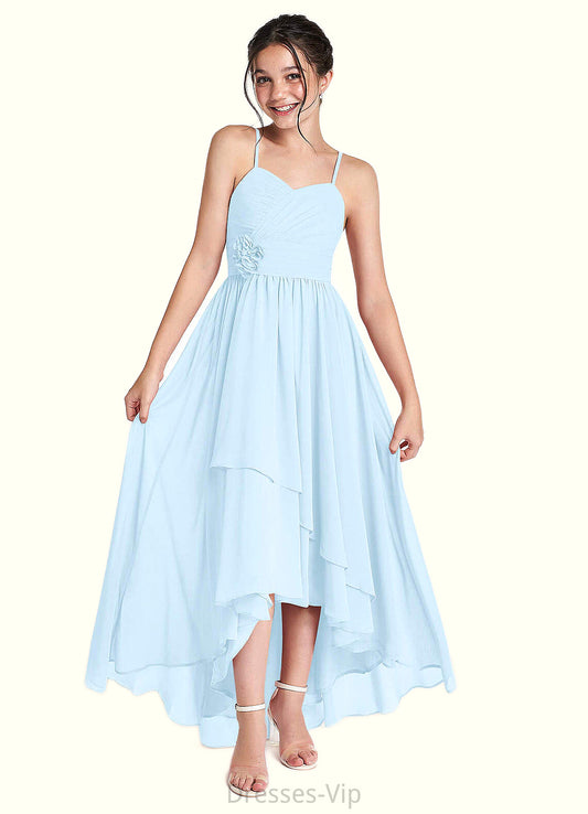 Livia A-Line Ruched Chiffon Asymmetrical Junior Bridesmaid Dress Sky Blue HPP0022848