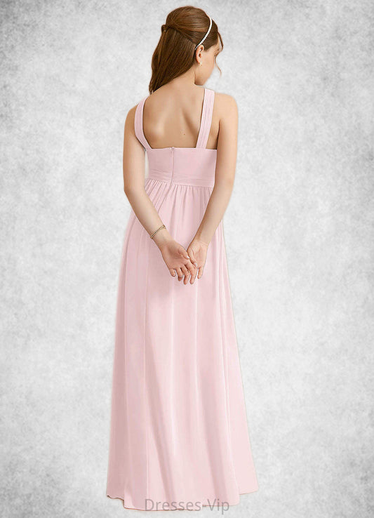 Mikaela A-Line Pleated Chiffon Floor-Length Junior Bridesmaid Dress Blushing Pink HPP0022849