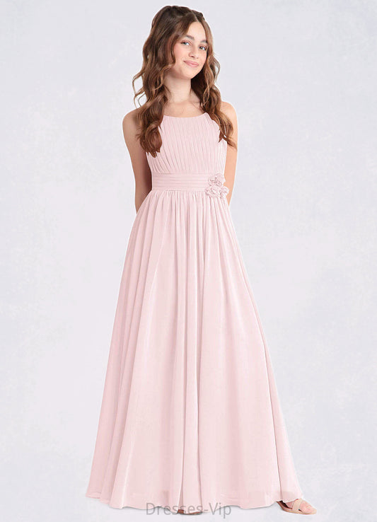 Lilian A-Line Floral Chiffon Floor-Length Junior Bridesmaid Dress Blushing Pink HPP0022851