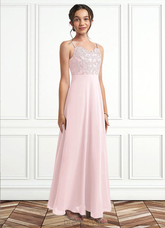 Alaina A-Line Lace Chiffon Floor-Length Junior Bridesmaid Dress Blushing Pink HPP0022853
