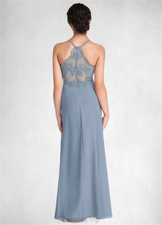 Esmeralda A-Line Lace Chiffon Floor-Length Junior Bridesmaid Dress dusty blue HPP0022860