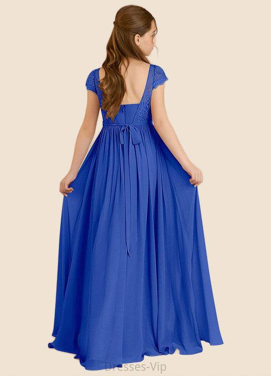 Viola A-Line Pleated Chiffon Floor-Length Junior Bridesmaid Dress Royal Blue HPP0022863