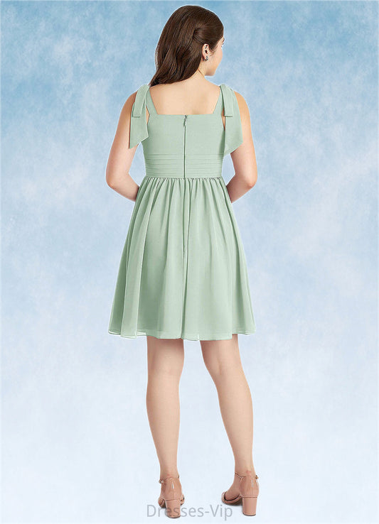 Lea A-Line Pleated Chiffon Mini Junior Bridesmaid Dress Agave HPP0022864