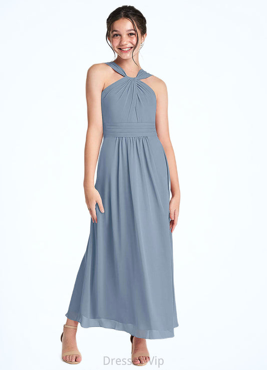 Camryn A-Line Pleated Chiffon Ankle-Length Junior Bridesmaid Dress dusty blue HPP0022866