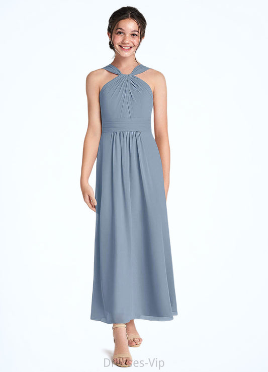 Camryn A-Line Pleated Chiffon Ankle-Length Junior Bridesmaid Dress dusty blue HPP0022866