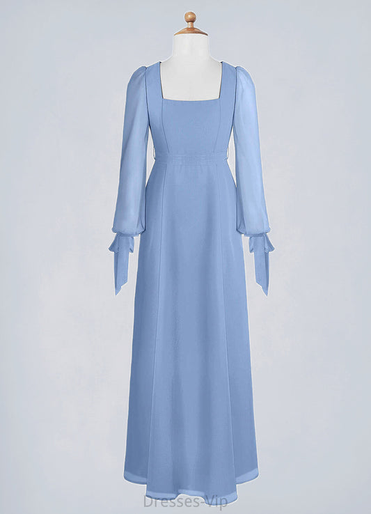 Nevaeh A-Line Chiffon Floor-Length Junior Bridesmaid Dress with Pockets Steel Blue HPP0022867