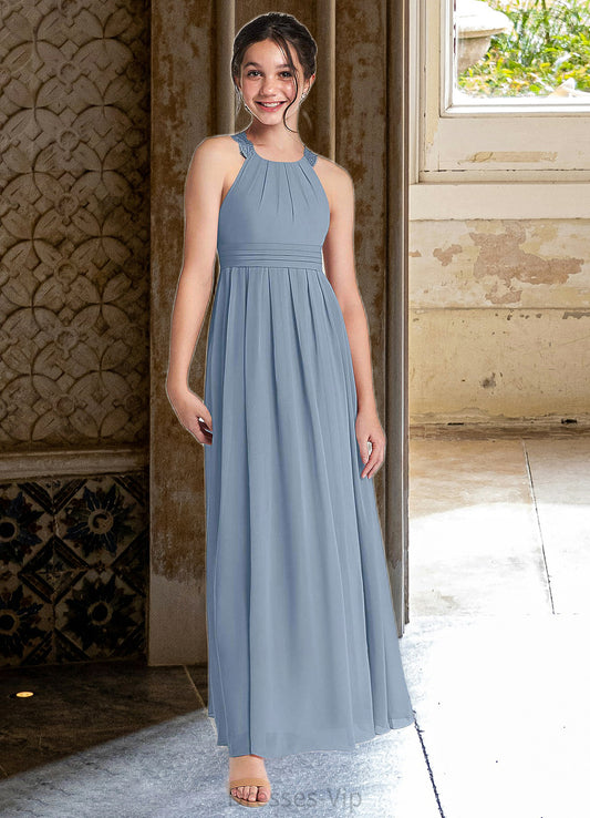 Jennifer A-Line Lace Chiffon Floor-Length Junior Bridesmaid Dress dusty blue HPP0022871