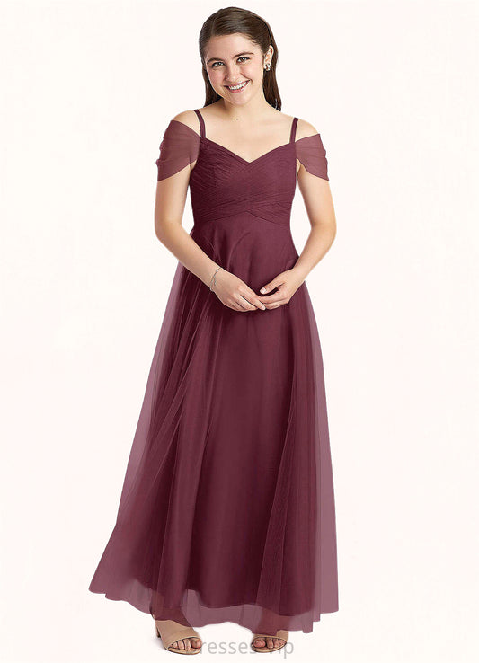Ruby A-Line Off the Shoulder Tulle Floor-Length Junior Bridesmaid Dress Cabernet HPP0022873