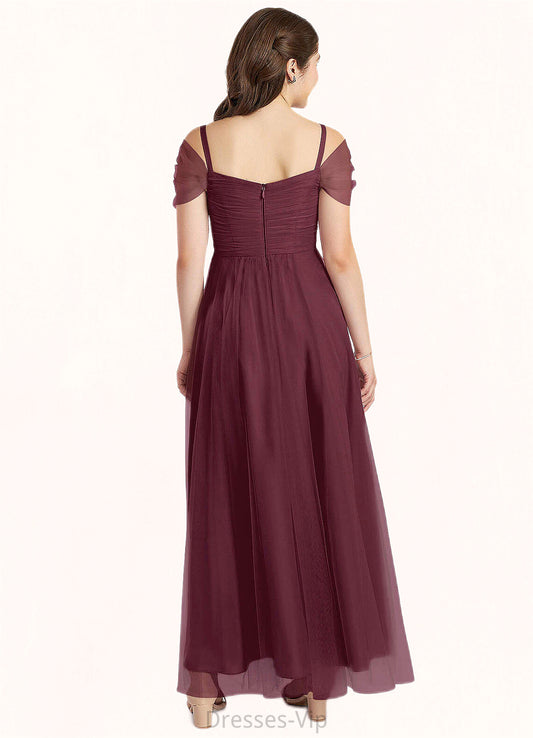Ruby A-Line Off the Shoulder Tulle Floor-Length Junior Bridesmaid Dress Cabernet HPP0022873