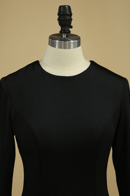 2024 Long Sleeve Evening Dresses Sheath Backless Black