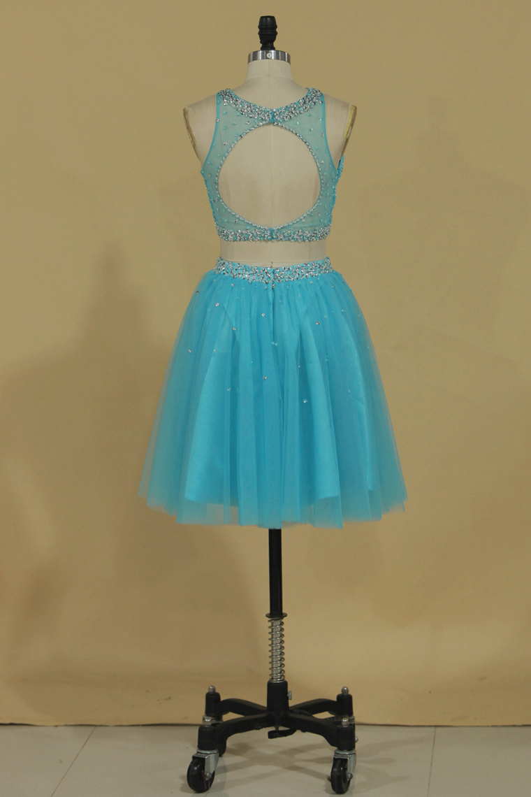 2024 Two Pieces A Line Short/Mini Homecoming Dresses Scoop Tulle With Beading